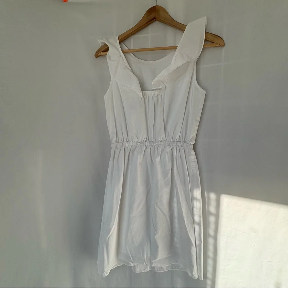 J. Crew Ruffle shoulder A line dress white size 0 100% cotton